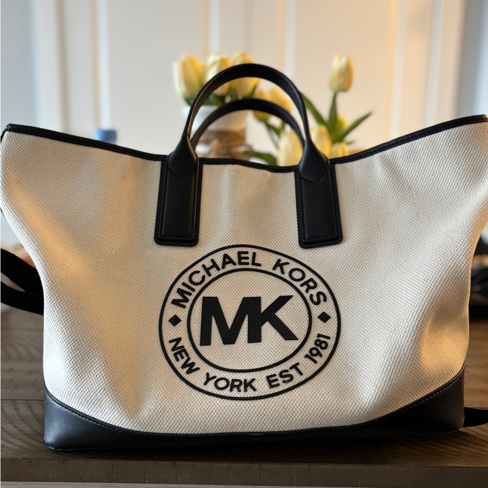 Michael Kors Black and White Duffel Bag with Logo
